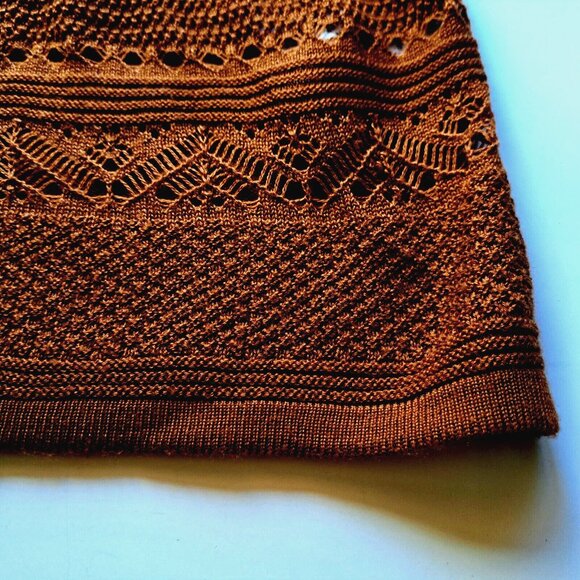 NAF NAF Paris LACE top knit sweater Sz S Café Caramelo Color BOHO SUMMER OFFICE - Picture 4 of 13